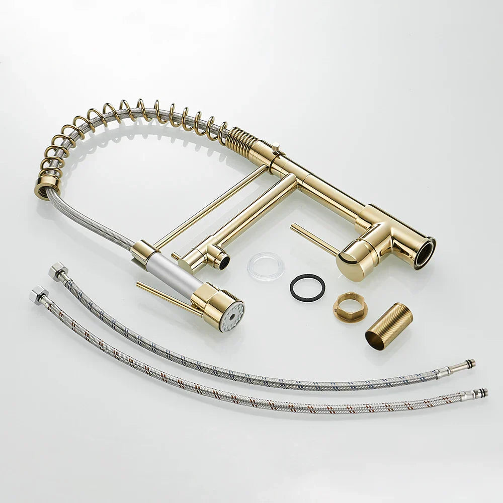 DecorBites™ Gold Spring Spout Kitchen Faucet - Single Pull Out Mixer Tap