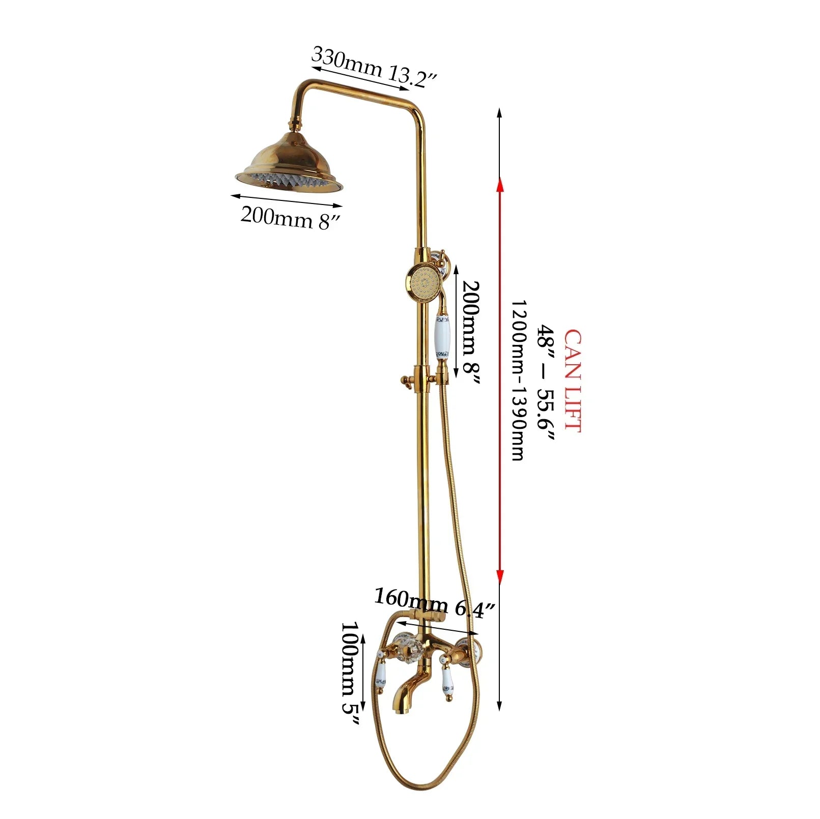 DecorBites™ Golden Polished Shower Head with High Pressure Aerator Nozzle