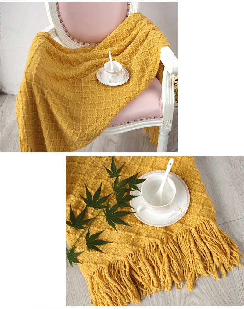DecorBites™ Knitted Throw Blanket Grey Yellow Black Grey Sofa 130x170cm Diamond Acrylic