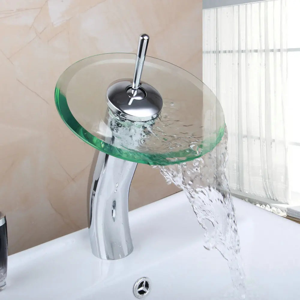 DecorBites™ Glass Waterfall Faucet Chrome Brass Mixer for Bathroom Sink