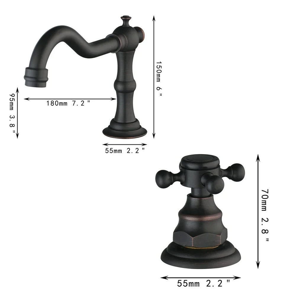 DecorBites™ Dual Handle Basin Faucet in Chrome Solid Brass with Antique Black Finish