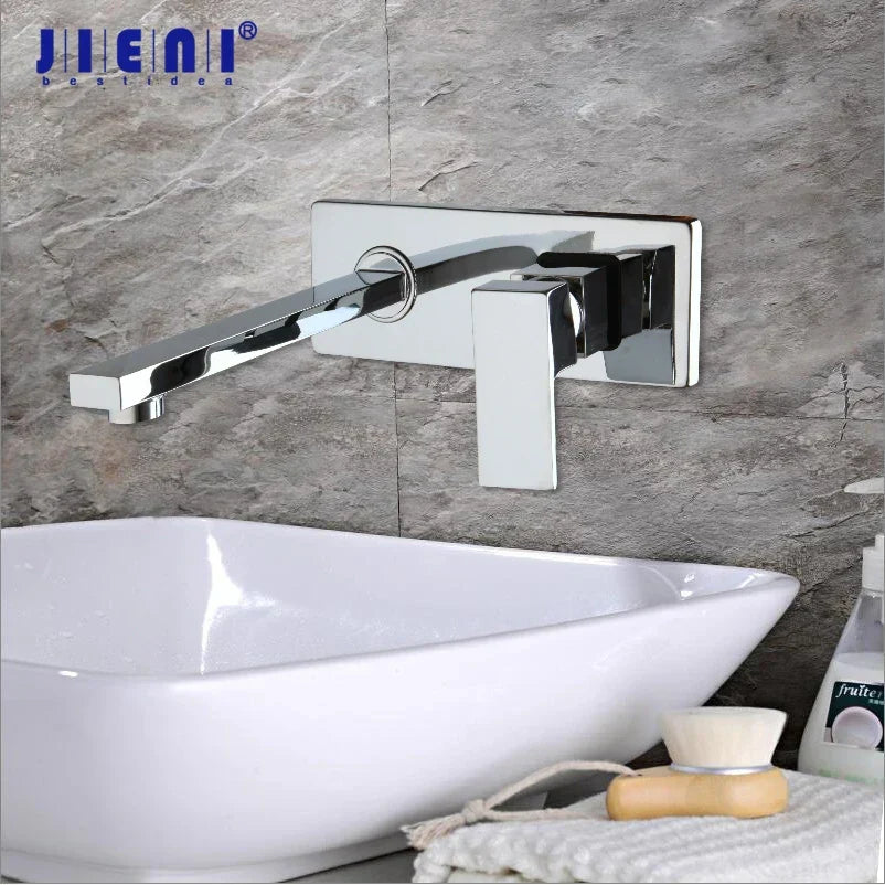 DecorBites™ Golden Polished Wall Mount Bathroom Basin Sink Faucet with Hot & Cold Mixer