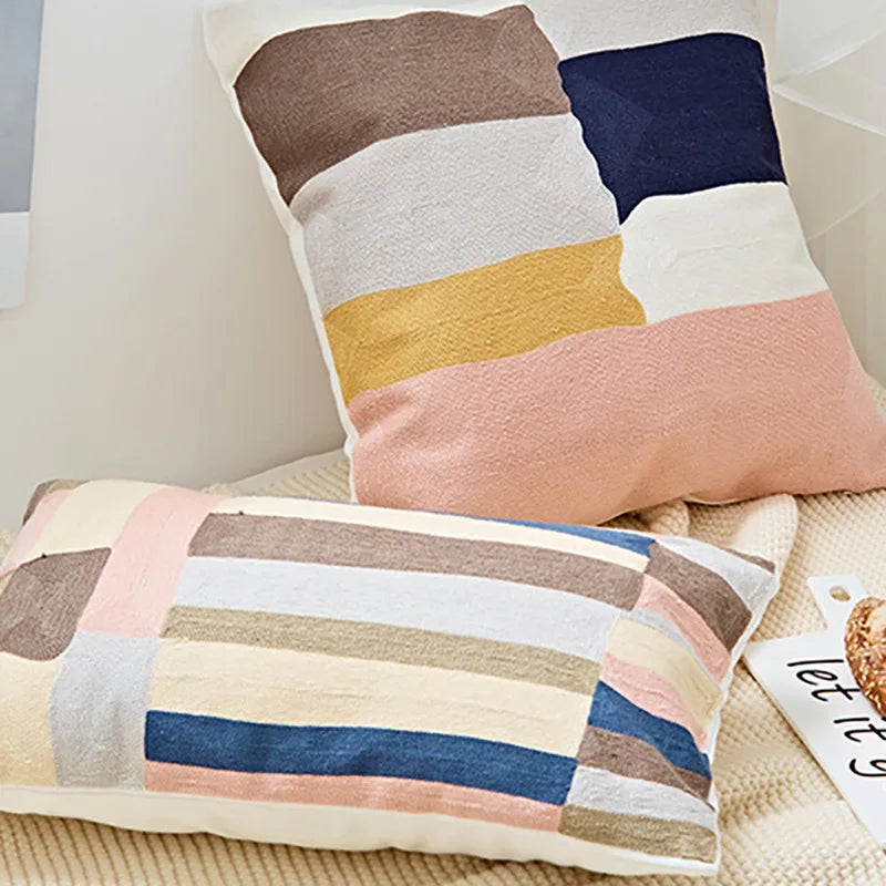 DecorBites™ Embroidered Geometric Cotton Cushion Cover 45x45cm
