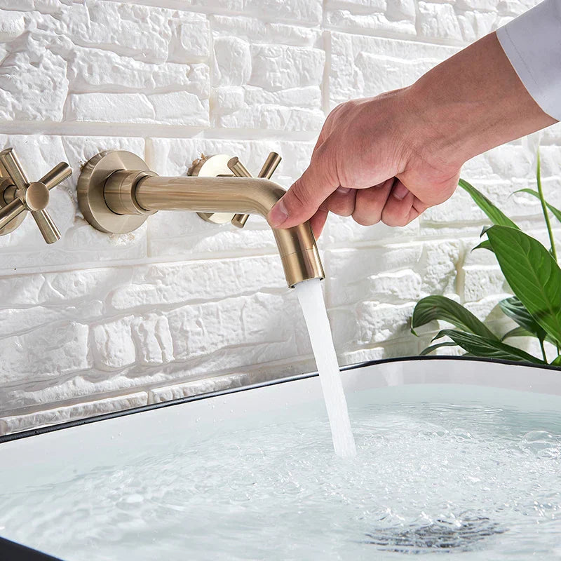 DecorBites™ Golden Dual Handle Wall Mounted Basin Faucet
