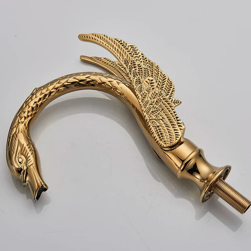 DecorBites™ Golden Swan Dual Handle Bathroom Faucet, Luxury Gold Finish Basin Tap