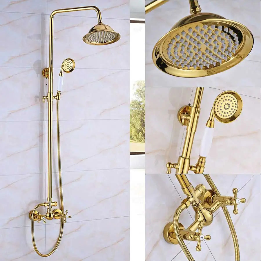 DecorBites™ Dual Handle Brass Bathtub Shower Faucet Set with 8" Rainfall Shower Head