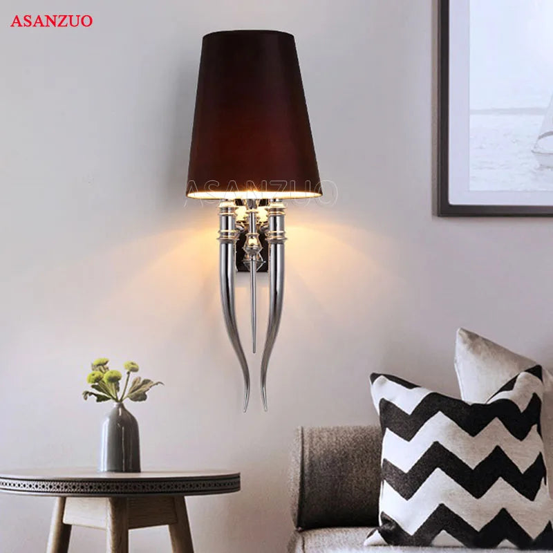 DecorBites™ Iron Claw Horn Wall Sconce with Cloth Lampshade for Bedroom and Living Room