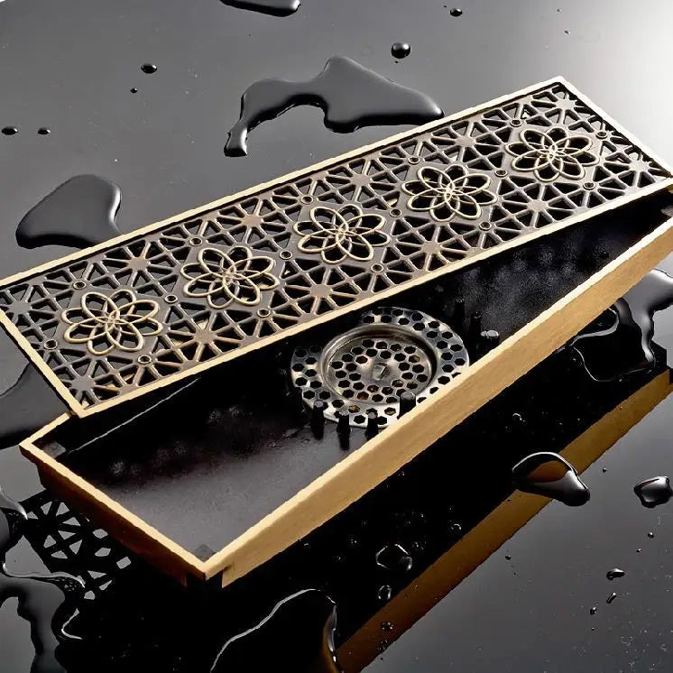 DecorBites™ Euro Antique Brass Carved Floor Drain Cover for Bathroom Bath Accessories