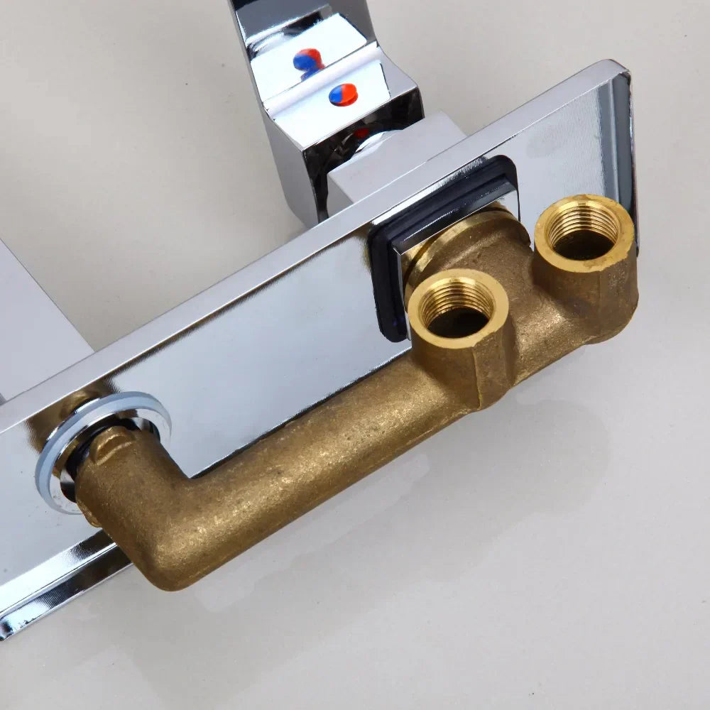 DecorBites™ Golden Polished Wall Mount Bathroom Basin Sink Faucet with Hot & Cold Mixer