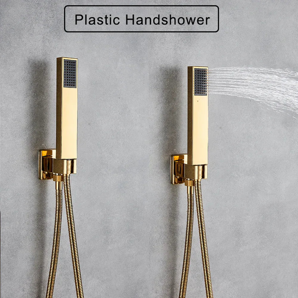 DecorBites™ Golden Shower Faucet with Wall Mount for 3-ways Control and Plastic Handshower