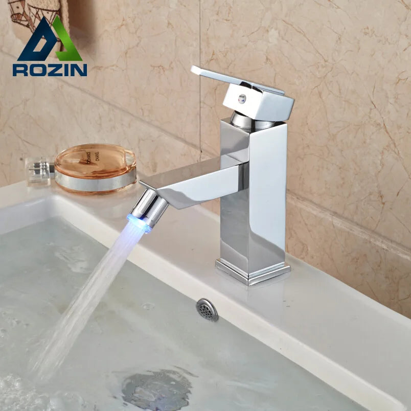 DecorBites™ LED 3 Color Bidet Faucet, Single Handle Deck Mount Washbasin Mixer Tap, Chrome