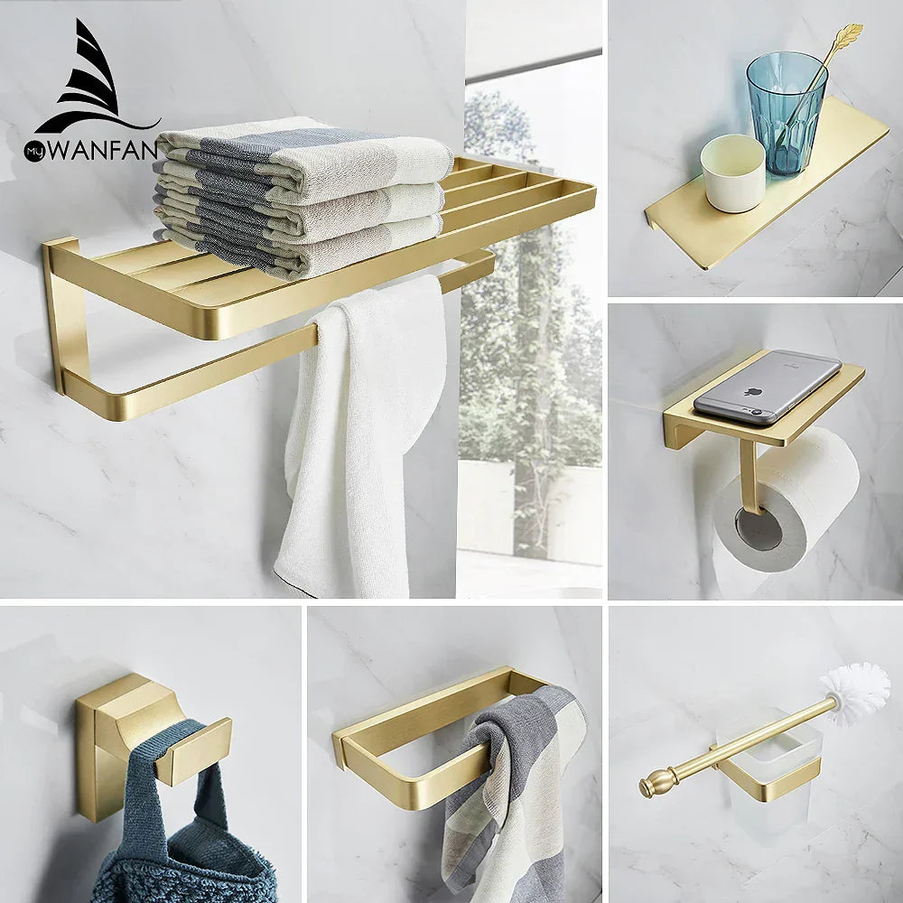 DecorBites™ Gold Bath Hardware Set: Towel Ring, Toilet Brush Holder - WF-552200