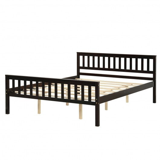 Queen Wood Platform Bed with Headboard - Color: Espresso - Size: Queen Size