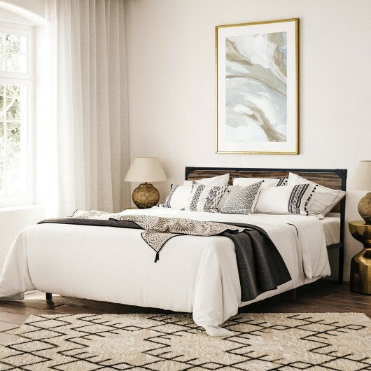 Platform Full/Queen Bed with Rustic Headboard and Footboard-Full Size - Color: Black - Size: Full Size