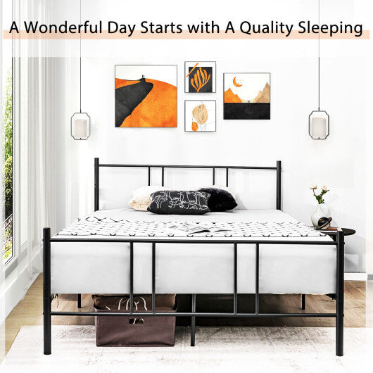 Full/Queen Size Platform Bed Frame with High Headboard-Queen Size - Color: Black - Size: Queen Size
