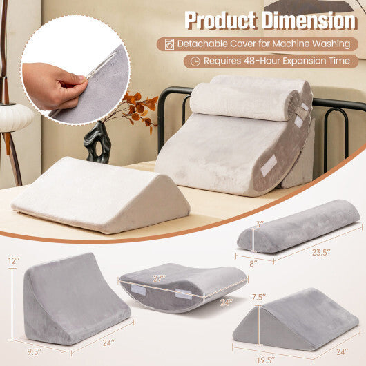 4 Pieces Bed Wedge Pillow for Back Neck and Leg Pain Relief-Gray - Color: Gray