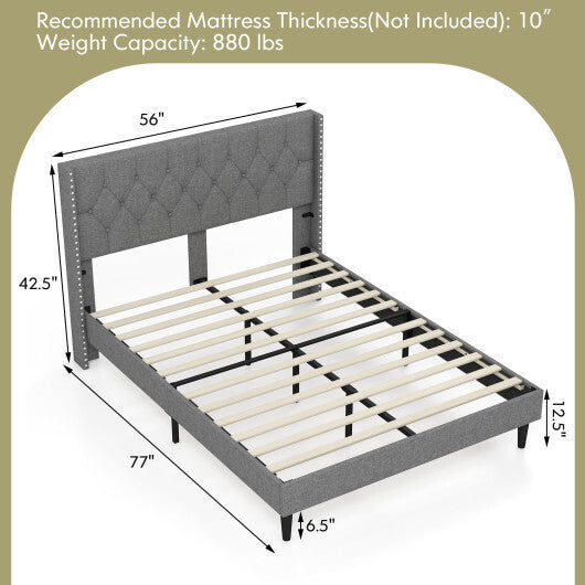 Full/Queen Size Upholstered Platform Bed with Button Tufted Headboard-Queen Size