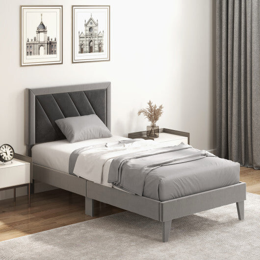Twin/Full/Queen Platform Bed with High Headboard and Wooden Slats-Full Size