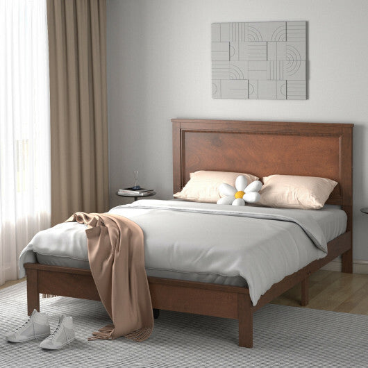Queen Size Bed Frame Platform Slat High Headboard Bedroom with Rubber Wood Leg-Black