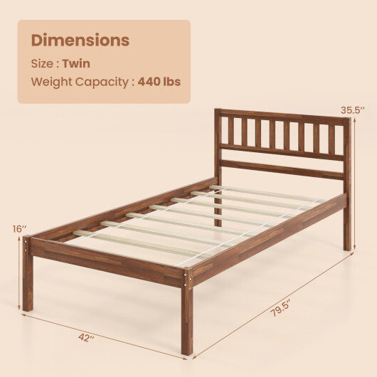 Twin/Full/Queen Size Wood Bed Frame with Headboard and Slat Support-Full Size