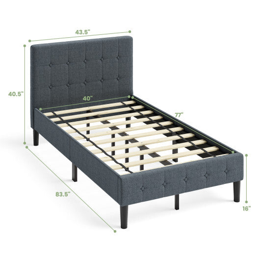 Platform Bed with Button Tufted Headboard-Beige