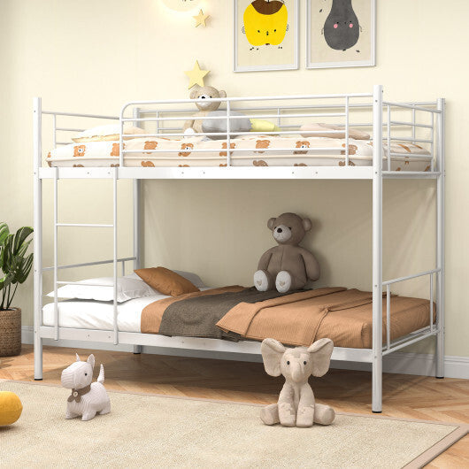 Metal Bunk Bed with Ladder and Full-length Guardrails-Black