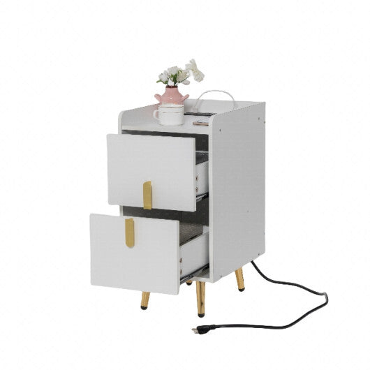 Nightstand Side Tables with 2 Drawers and 2 USB Ports-Rustic Brown