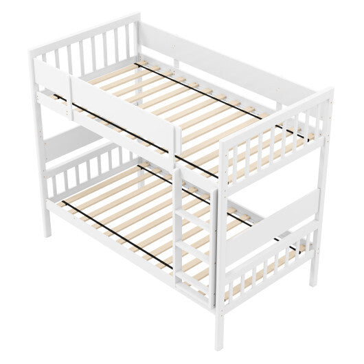 Twin Over Twin Bunk Bed with Ladder and Full-length Guardrails-Natural