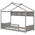 Twin Size House Bed with Storage Shelf and Headboard-Gray