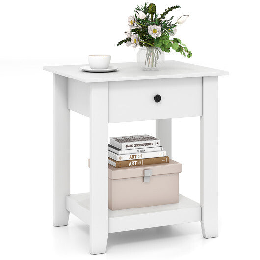 Nightstand with Drawer 3-Tier Modern Bedside Table with Open Shelf and Storage-Black