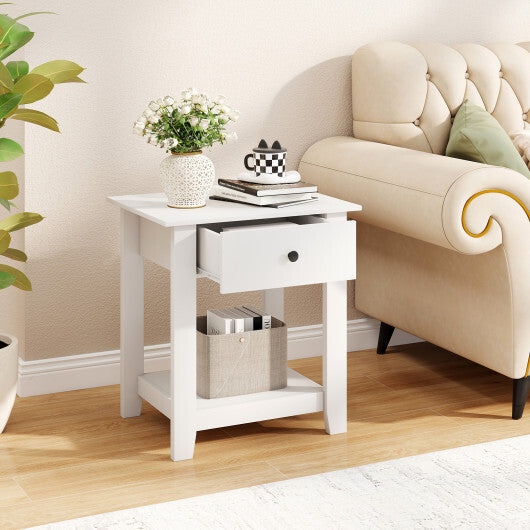 Nightstand with Drawer 3-Tier Modern Bedside Table with Open Shelf and Storage-Black