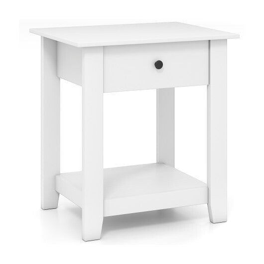 Nightstand with Drawer 3-Tier Modern Bedside Table with Open Shelf and Storage-Black