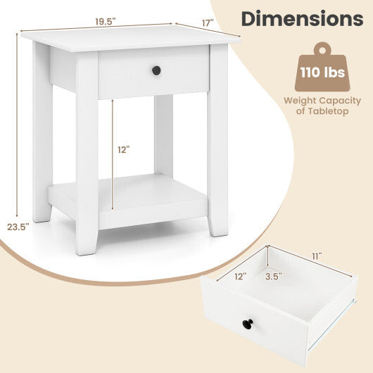 Nightstand with Drawer 3-Tier Modern Bedside Table with Open Shelf and Storage-Black
