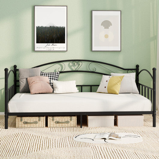 Twin Size Metal Daybed Frame with Headboard for Bedroom-White