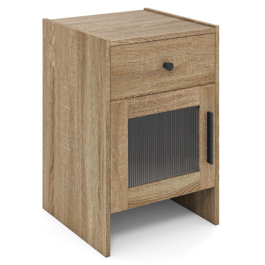 Nightstand with Drawer and Cabinet-Antique Brush White