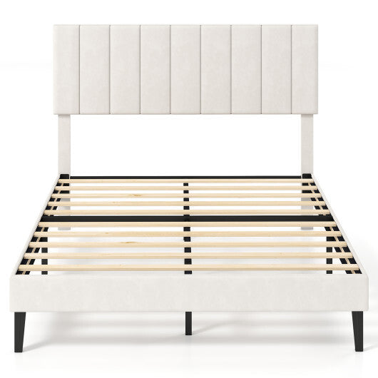 Queen Size Velvet Upholstered Platform Bed Frame