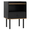 Nightstand with Drawer 3-Tier Sofa Side Table with Open Storage Shelf-Black