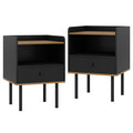 Nightstand with Drawer 3-Tier Sofa Side Table with Open Storage Shelf Set of 2-Black