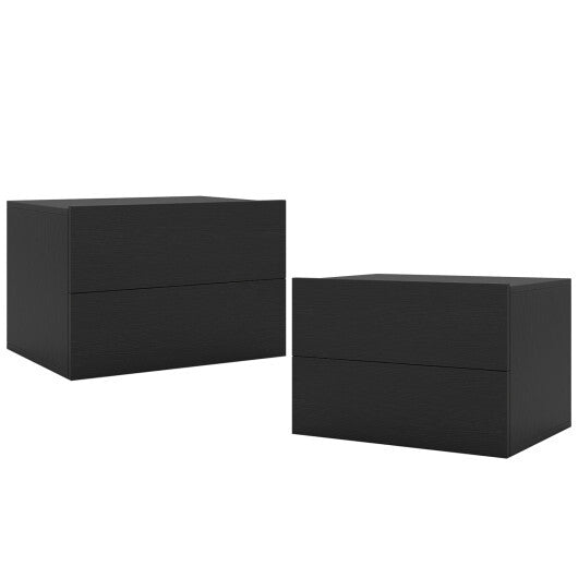2 Storage Drawers Wall Mounted Floating Nightstand for Bedroom-Gray