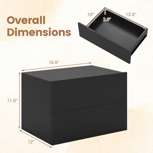 2 Storage Drawers Wall Mounted Floating Nightstand for Bedroom-Gray