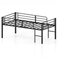 Twin Size Low Loft Bed with Safety Guardrails and 2 Ladders-White