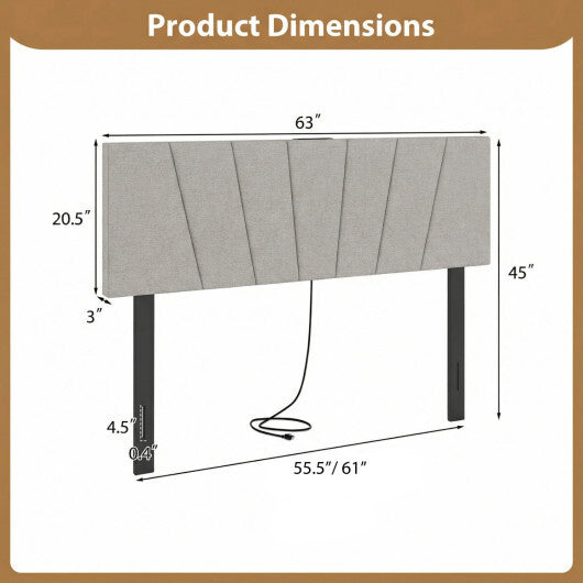 Headboard for Queen and Full Size Bed Geometric Upholstered Head Board-Gray