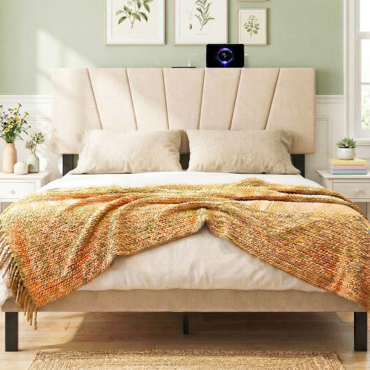 Headboard for Queen and Full Size Bed Geometric Upholstered Head Board-Gray