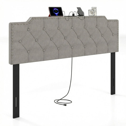 Headboard for Queen and Full Size Bed Rivet Tufted Upholstered Head Board-Gray