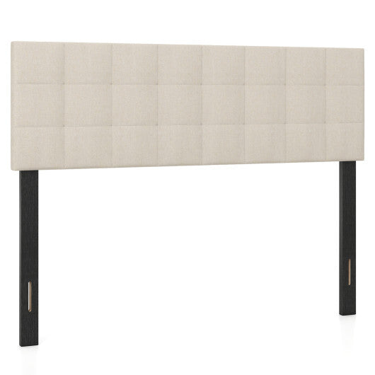 Upholstered Headboard Queen/Full Size Quilted Grid Linen Fabric Bed Frame Mount Panel-Gray