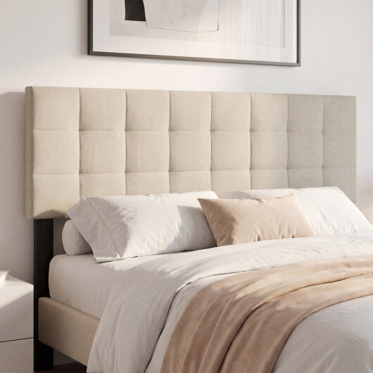 Upholstered Headboard Queen/Full Size Quilted Grid Linen Fabric Bed Frame Mount Panel-Gray