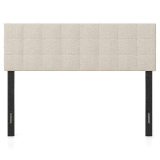 Upholstered Headboard Queen/Full Size Quilted Grid Linen Fabric Bed Frame Mount Panel-Gray