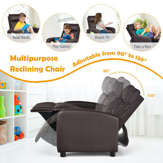Ergonomic PU Leather Kids Recliner Lounge Sofa for 3-12 Age Group-Pink