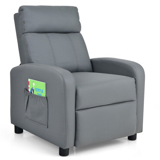 Ergonomic PU Leather Kids Recliner Lounge Sofa for 3-12 Age Group-Pink
