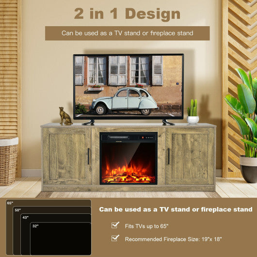 TV Stand with Double Barn Doors for TVs up to 65 Inch-Natural